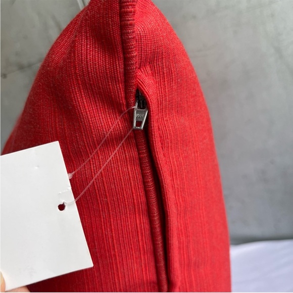 One Sunbrella Bright Red Ribbed Texture Square Outdoor Throw Pillow 17 x 17 - Picture 4 of 4